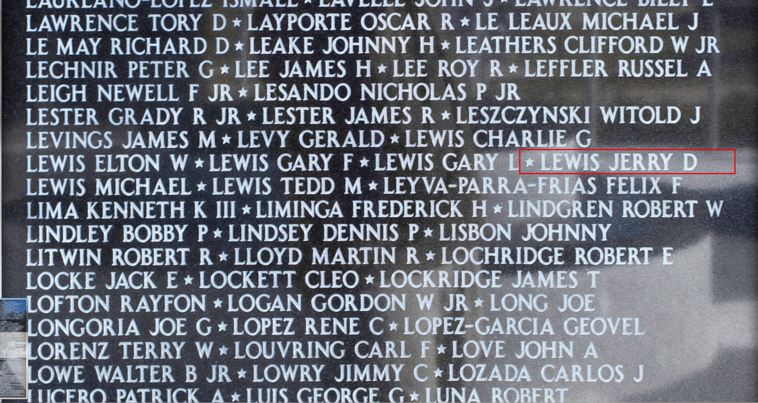 Jerry D. Lewis name on 173rd Memorial Tablet
